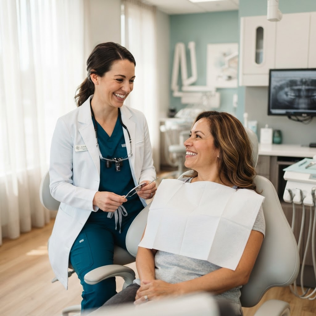 Friendly dentist treating a smiling patient at Confident Smile Dental in Mount Gambier